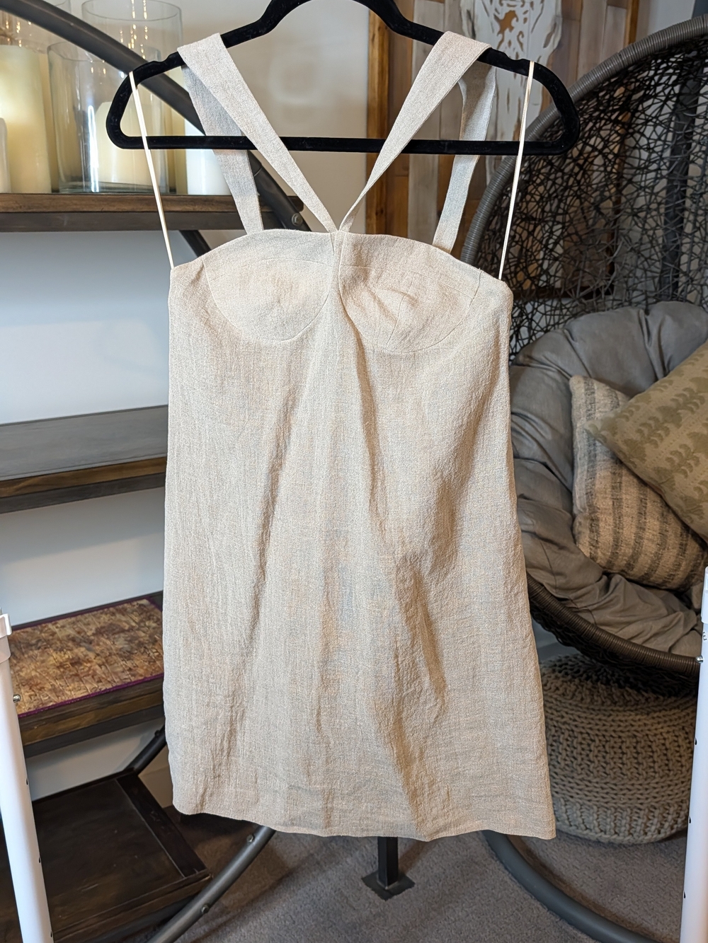 Natural Beige Strappy Mini Dress